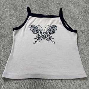 Vtg 90's Y2K Spaghetti Strap Tank Crop Top Butterfly Purple Navy Size Small